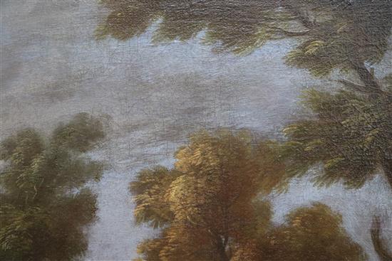 18th century Spanish School, oil on canvas, traveller with donkeys 47 x 73cm